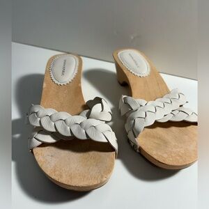 Banana Republic Wooden White Braided Sandals with Wooden Heels